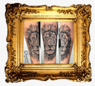 Realistic Black And Grey Lion Tattoo - Antique Picture Frame Square