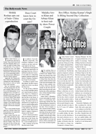 49 The Us Fiji Times The Bollywoods News Hrithik Roshan - Newsprint