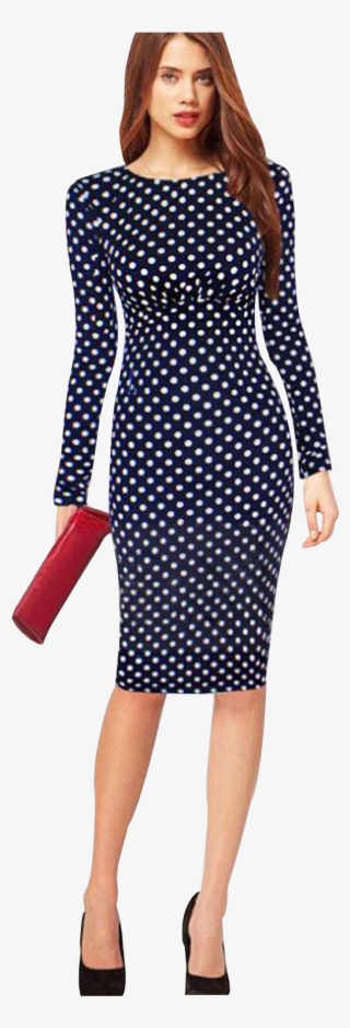 Jhonpeter Women Long Sleeves Skin Tight Polka Doted - Women In Dress Png