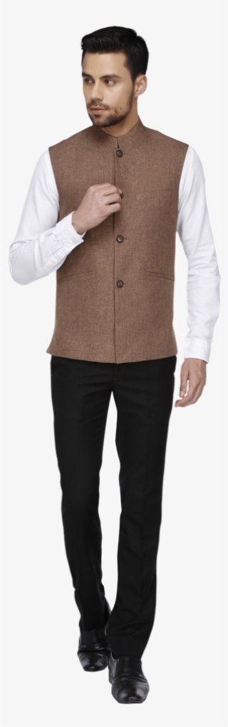 Mens Sleeveless Slim Fit Solid Nehru Jacket - Standing