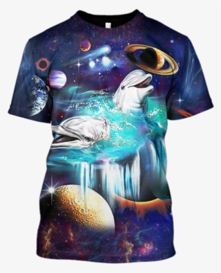 3d White Dolphin And Universe Full Print T Shirt - T-shirt