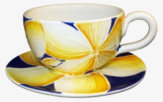 Cup & Saucer 16oz Blue Plumeria - Cup