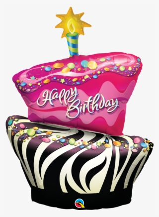 Funky Zebra Stripe Birthday Cake Shaped Balloon - Geburtstag Beauty
