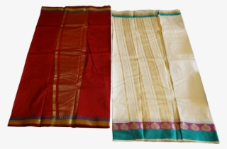 Raw Silk Saree With Contrast Blouse - Stole