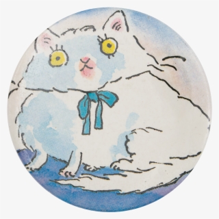 White Cat In Blue Bow - Cartoon