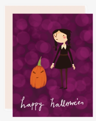 Girl And Pumpkin Halloween Card - Cartoon