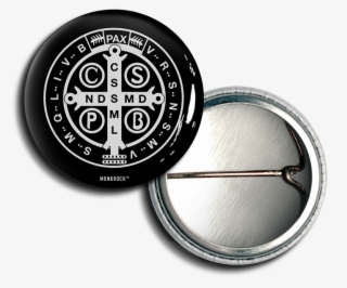 St Benedict Medal Holy Cross Button - Deus Ex Machina Logo Black