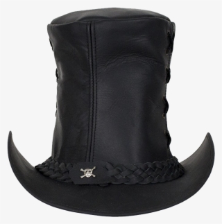 Black Leather Top Hat With Chrome Skull - Work Boots