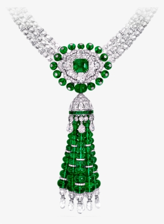 A Graff Emerald Bead And Diamond Necklace Detail View - Tassel Diamond Emerald Necklaces
