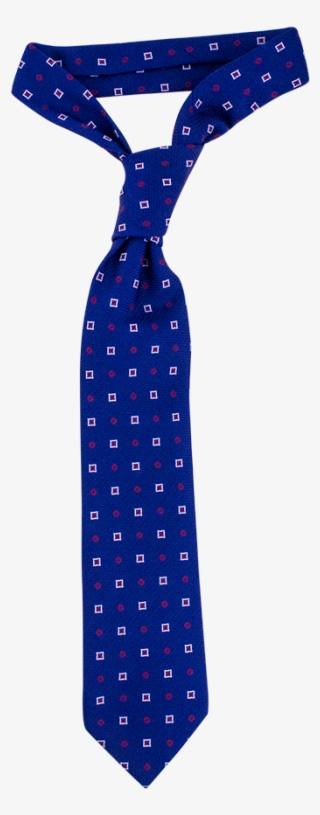 Blue With Red And White Square Necktie - Polka Dot