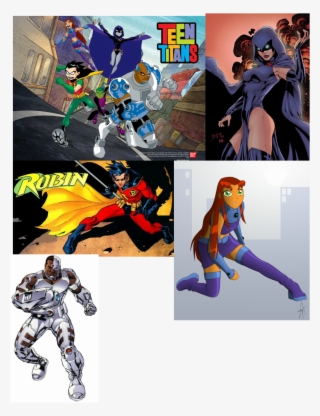 All Of Them Together, Raven, Robin, Starfire, Cyborg - Cartoon