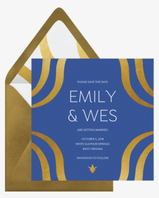 Luxe Gold Swirls Save The Date In Blue - Banner