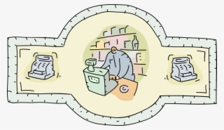 Vector Illustration Of Retail Store Cashier With Retailing - Cartoon