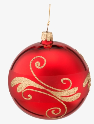 Glass Bauble Red With Goldglitter, 10 Cm - Christmas Ornament