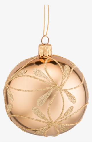 Glass Bauble Gold With Flowers, 8 Cm - Christmas Ornament