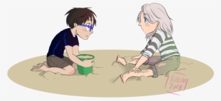 The Boy Glances Up, Big Blue Eyes Surprised - Cartoon