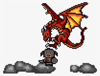 Dovahkiin And Ancient Dragon - Red Dragon Pixel Art