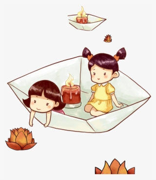Sitting Paper Boat Lantern Cartoon Png And Psd - Cartoon