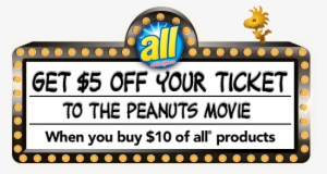 Save $5 On A Peanuts Movie Ticket - All Oxi Mighty Pacs Free Clear Laundry Detergent 39.7
