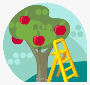 Apple Tree With Ladder Royalty Free Vector Clip Art - Cartoon Apple Tree Ladder