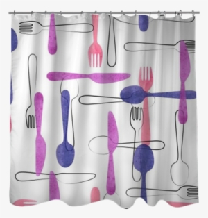 Watercolor Cutlery Seamless Pattern In Pink And Purple - Curtain