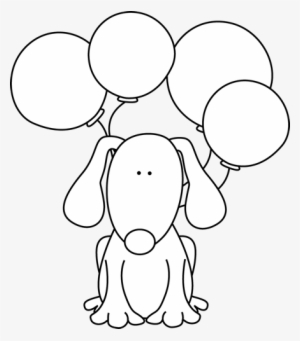 Black And White Dog With Balloons - Black And White Clipart Boy With Puppy