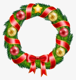 Christmas Wreath With Ornaments And Red Png - Christmas Wreath Png Free