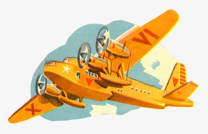Airplane Scrap Image, Orange Airplane Clip Art - Vintage Airplane Png