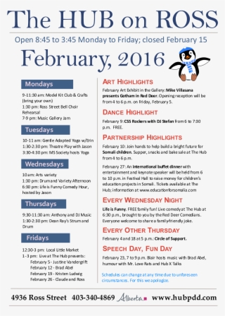 Hub February 2016 Ca - Hub On Ross May January Calendar 2018