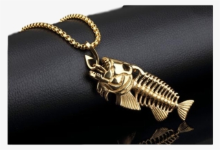 Silver, Gold Or Black Necklace Pendant Fish Bone Pattern - Necklace