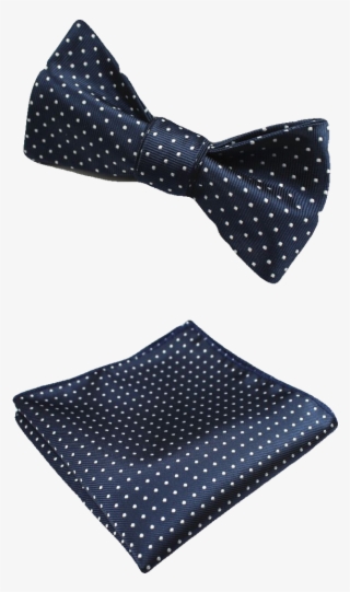 Blue And White Polka Dot Bow Tie And Pocket Square - Polka Dot