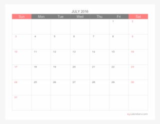 2016 Monthly Calendar Printable - Number