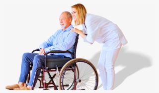 Old Man In A Wheelchair Assisted By Her Caregiver - Old Man Wheelchair Png