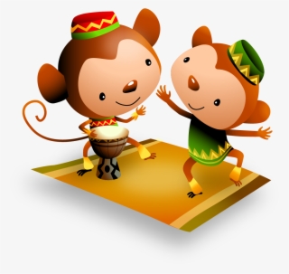 Vector Cartoon Monkey Cute Dancing Drums 1063*978 Transprent - Kwanzaa Animals
