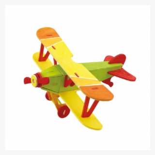 3d Biplane Natural, 4 Colors And Brush - Rompecabezas De Ensamble
