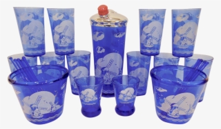 Hazel Atlas Sportsman Series Windmill Ritz Blue Bar - Pint Glass