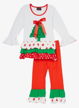 Red & Green Dot Christmas Tree Pant & Top Set - Pajamas
