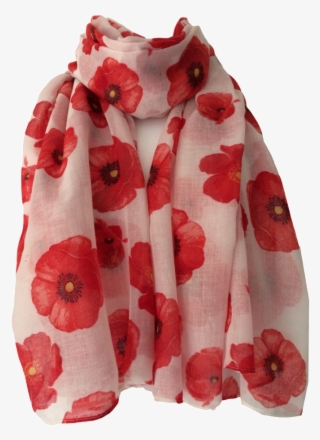 A White Scarf Red Flowers Floral Poppy Print Wrap Ladies - Scarf With Flowers