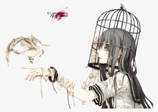 Drawn Birdcage Girl In Cage - Bird Cage Anime