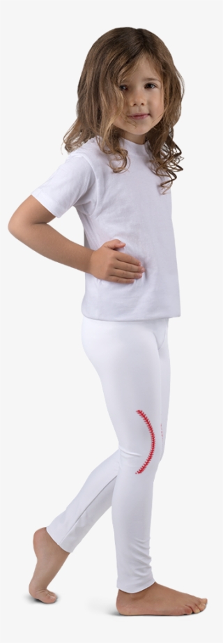 Baseball Slugger Knee Patch Lil Girls Kids Leggings - Little Girl In Leggings