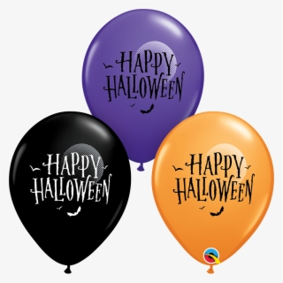 25 Latex Balloons 11" Happy Halloween Moon & Bats - Birthday Orange Balloons