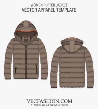 Women Outdoor Puffer Jacket Vector Template - Bomber Jacket Template Png