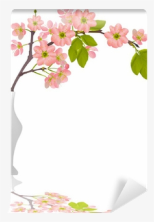 Cherry Blossom Branch In Vase With Reflection Wall - Rosa Canina