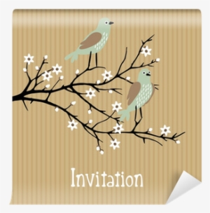 Vector Background With Birds On Cherry Blossom Branch - Vector Graphics