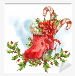 Watercolor Greeting Card With Christmas Socks, Ribbon, - Michel Design Works Christmas Pine Apron