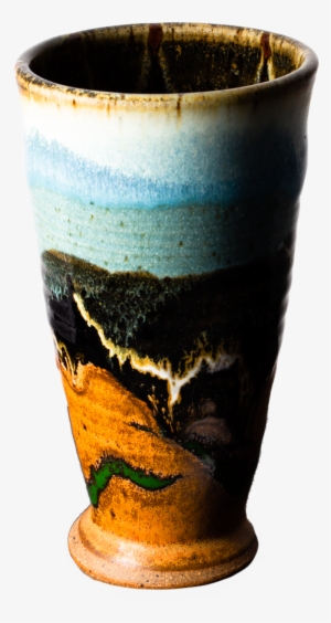 Turquoise-brown Handmade Pottery Beer Stein Front View - Beer