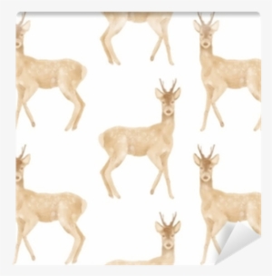Seamless Watercolor Pattern With Roe Deers Hand Painted - Watercolor Painting