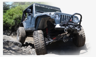 Gray Jeep Tj With Metalcloak Gear Crawling Over Rocks - Metalcloak