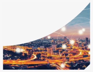 City At Twilight With Orange Highlights And Connected - Metropolitan Area