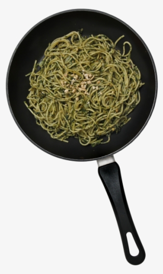 Pan With Spaghetti And Pesto - Hot Dry Noodles